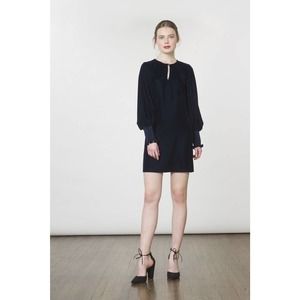 NEW Shoshanna Womens Dores Dress 4 Navy Blue Velvet Long Bishop Sleeve Holiday